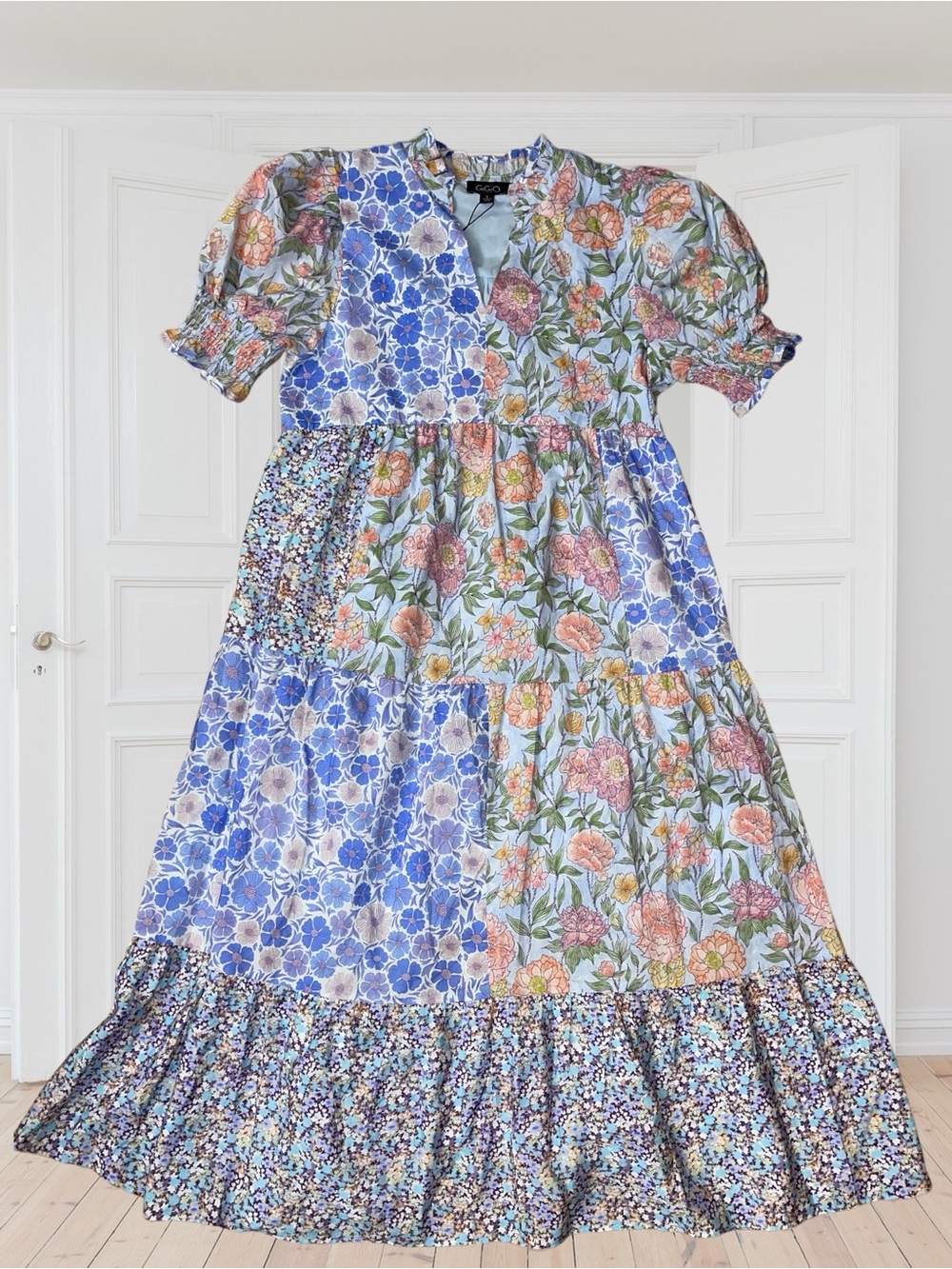 🆕#304~GiGio~Patchwork Floral Midi Dress in Blue, Pink, & Multi, Sm - Picture 10 of 16
